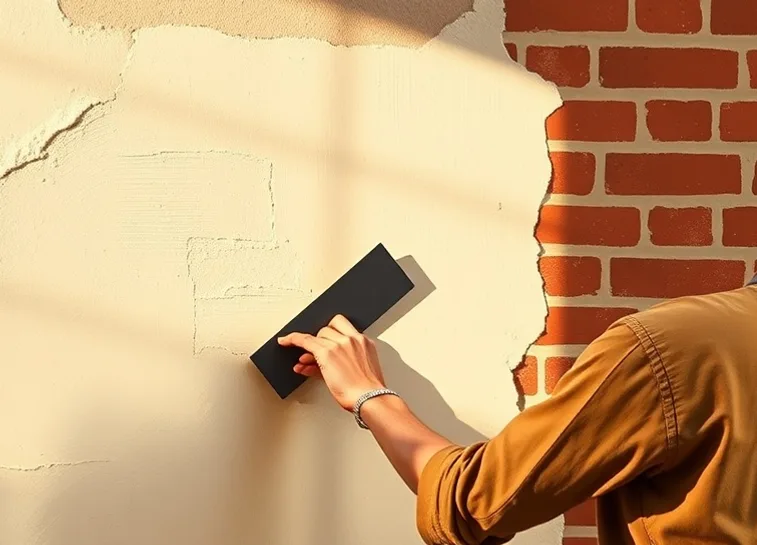 Application d'un enduit décoratif à la lisseuse sur un mur