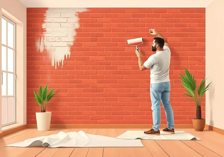 Peintre appliquant la peinture au rouleau sur un mur de salon